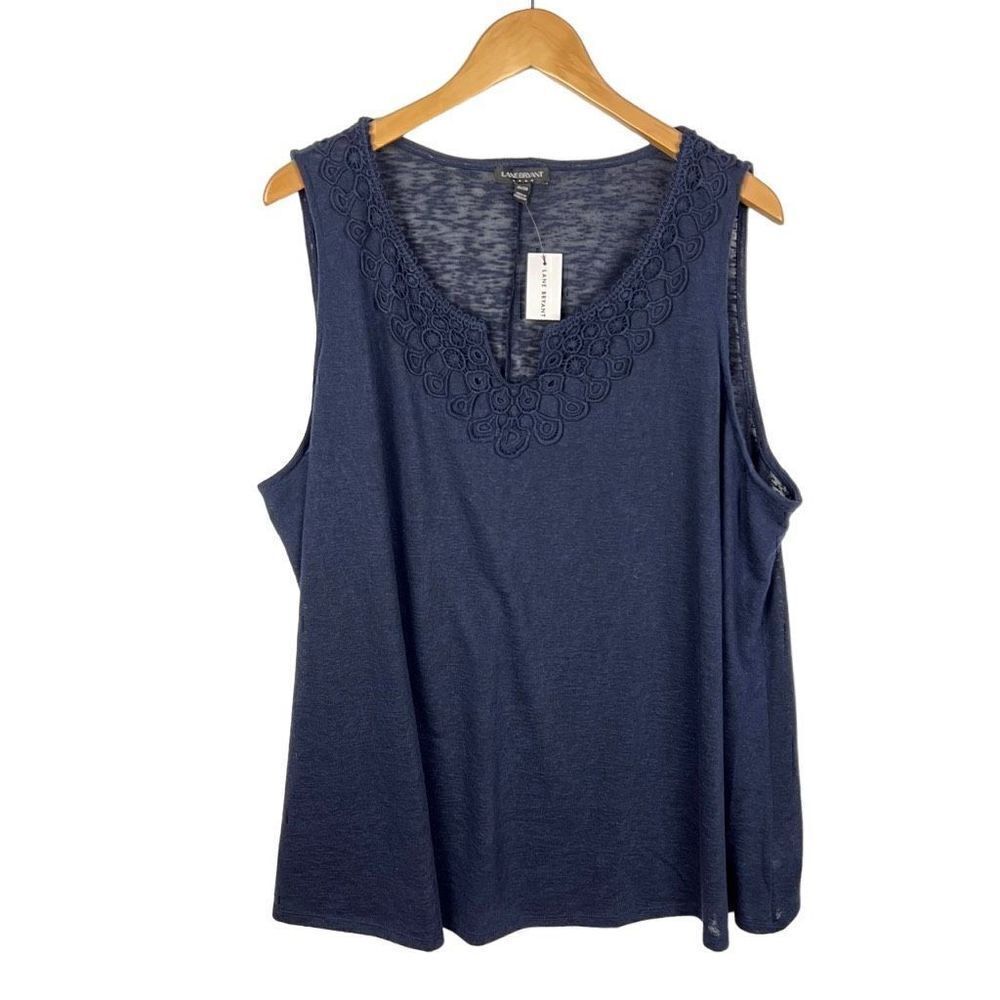 NWT Lane Bryant Sleeveless Top Lace Detail Shirt Navy Blue women’s size 26/28
